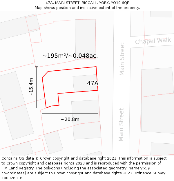 47A, MAIN STREET, RICCALL, YORK, YO19 6QE: Plot and title map