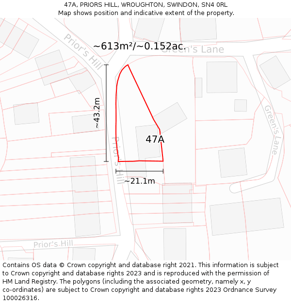 47A, PRIORS HILL, WROUGHTON, SWINDON, SN4 0RL: Plot and title map
