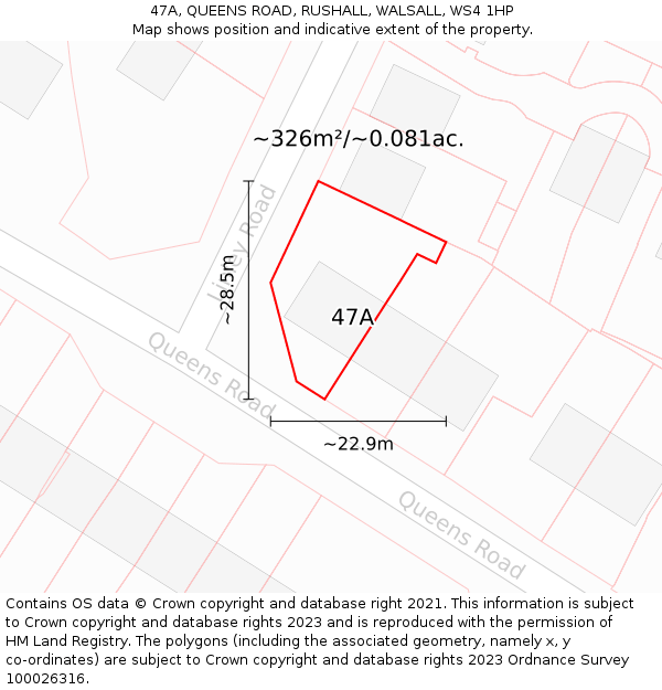 47A, QUEENS ROAD, RUSHALL, WALSALL, WS4 1HP: Plot and title map