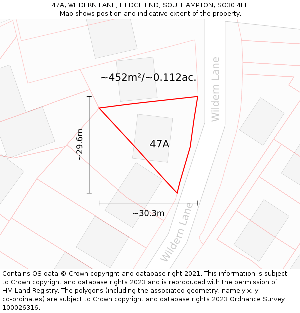 47A, WILDERN LANE, HEDGE END, SOUTHAMPTON, SO30 4EL: Plot and title map