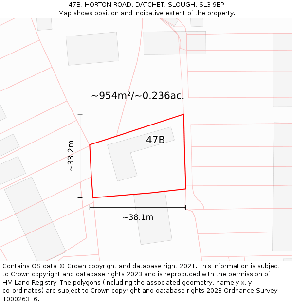 47B, HORTON ROAD, DATCHET, SLOUGH, SL3 9EP: Plot and title map