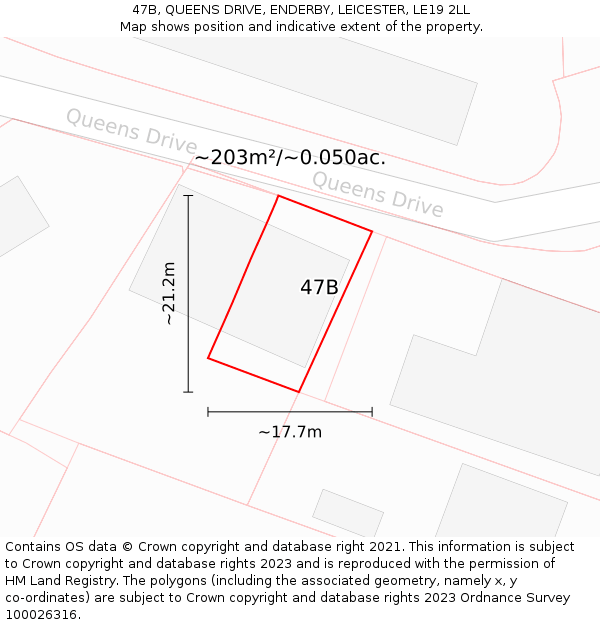 47B, QUEENS DRIVE, ENDERBY, LEICESTER, LE19 2LL: Plot and title map
