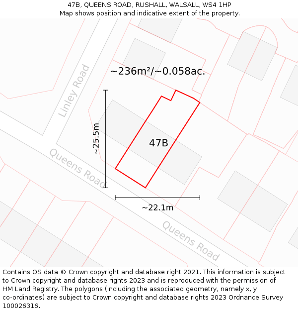 47B, QUEENS ROAD, RUSHALL, WALSALL, WS4 1HP: Plot and title map