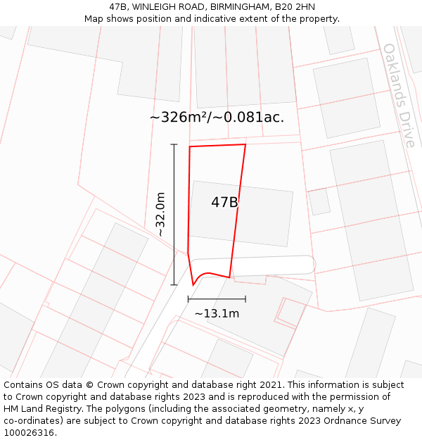 47B, WINLEIGH ROAD, BIRMINGHAM, B20 2HN: Plot and title map