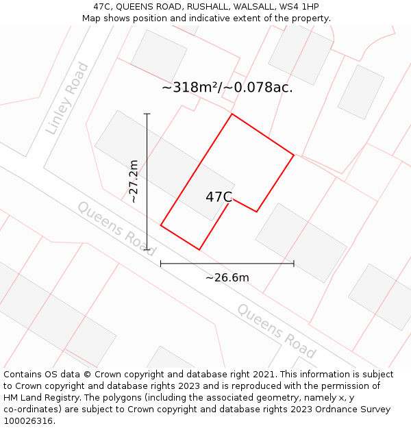 47C, QUEENS ROAD, RUSHALL, WALSALL, WS4 1HP: Plot and title map