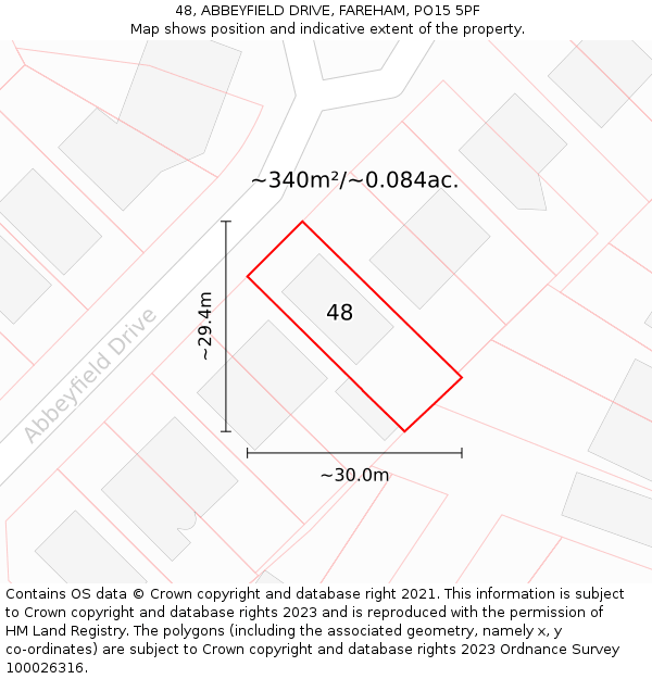 48, ABBEYFIELD DRIVE, FAREHAM, PO15 5PF: Plot and title map