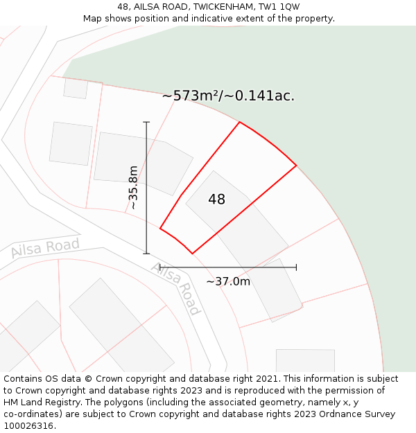 48, AILSA ROAD, TWICKENHAM, TW1 1QW: Plot and title map