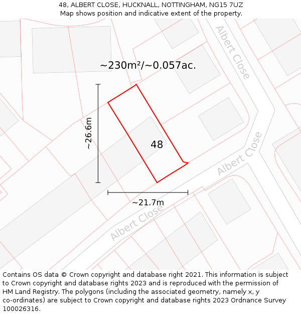 48, ALBERT CLOSE, HUCKNALL, NOTTINGHAM, NG15 7UZ: Plot and title map
