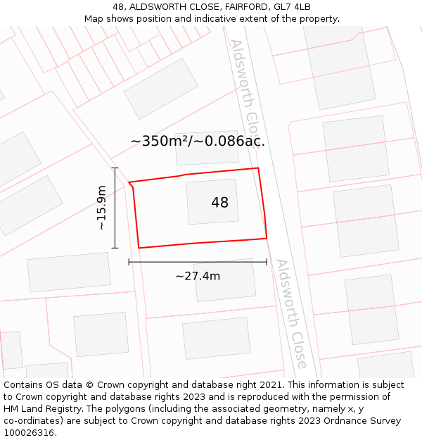 48, ALDSWORTH CLOSE, FAIRFORD, GL7 4LB: Plot and title map