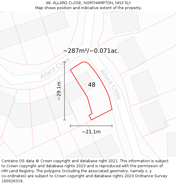 48, ALLARD CLOSE, NORTHAMPTON, NN3 5LY: Plot and title map