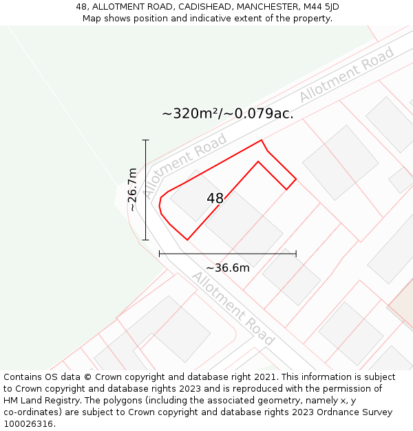 48, ALLOTMENT ROAD, CADISHEAD, MANCHESTER, M44 5JD: Plot and title map
