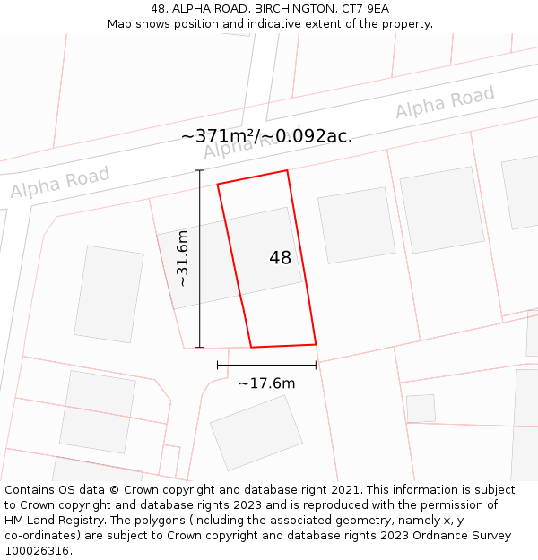 48, ALPHA ROAD, BIRCHINGTON, CT7 9EA: Plot and title map