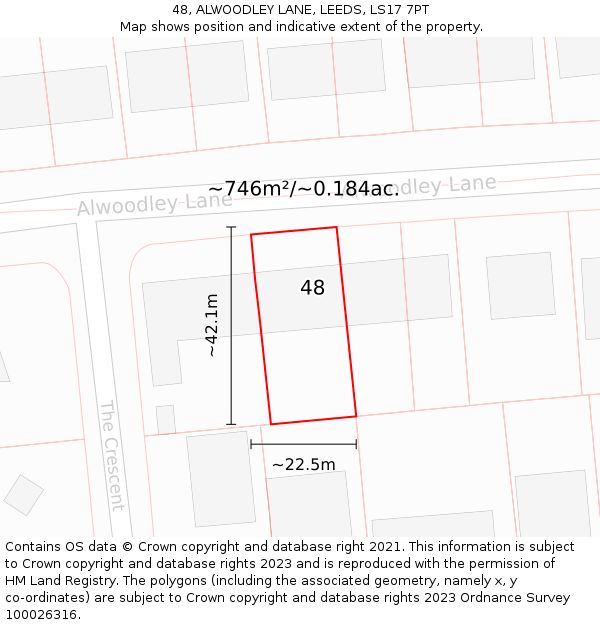 48, ALWOODLEY LANE, LEEDS, LS17 7PT: Plot and title map