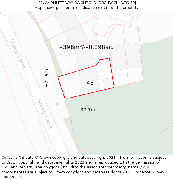 48, AMPHLETT WAY, WYCHBOLD, DROITWICH, WR9 7PJ: Plot and title map