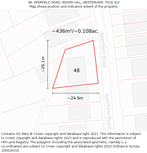 48, APERFIELD ROAD, BIGGIN HILL, WESTERHAM, TN16 3LX: Plot and title map