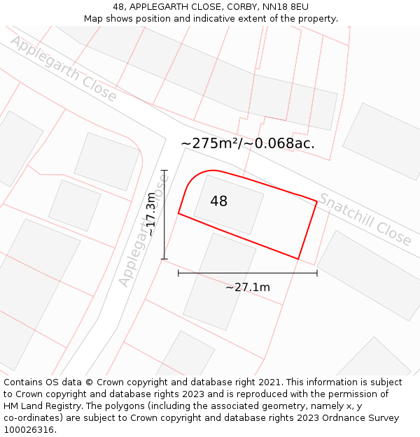 48, APPLEGARTH CLOSE, CORBY, NN18 8EU: Plot and title map