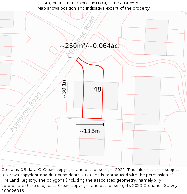48, APPLETREE ROAD, HATTON, DERBY, DE65 5EF: Plot and title map