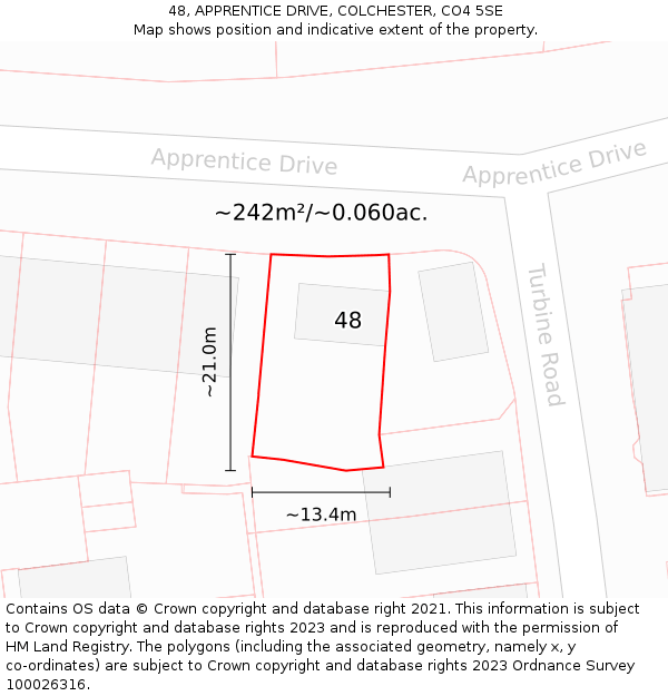 48, APPRENTICE DRIVE, COLCHESTER, CO4 5SE: Plot and title map