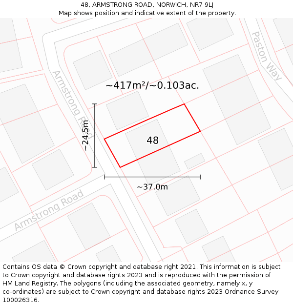 48, ARMSTRONG ROAD, NORWICH, NR7 9LJ: Plot and title map