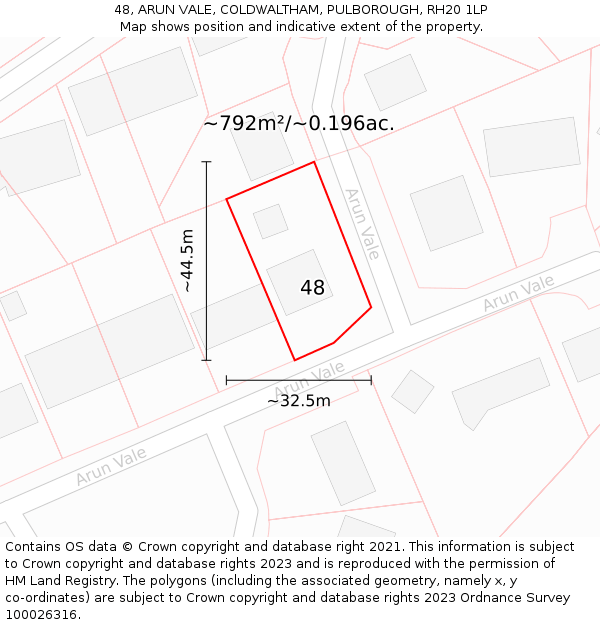 48, ARUN VALE, COLDWALTHAM, PULBOROUGH, RH20 1LP: Plot and title map