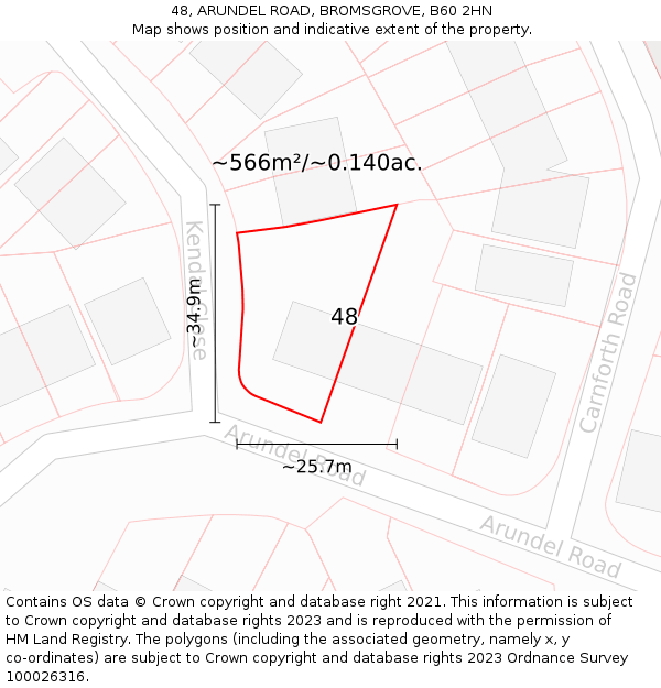 48, ARUNDEL ROAD, BROMSGROVE, B60 2HN: Plot and title map