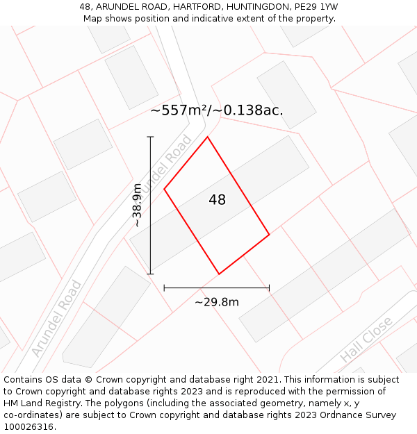 48, ARUNDEL ROAD, HARTFORD, HUNTINGDON, PE29 1YW: Plot and title map
