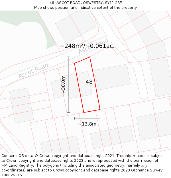 48, ASCOT ROAD, OSWESTRY, SY11 2RE: Plot and title map