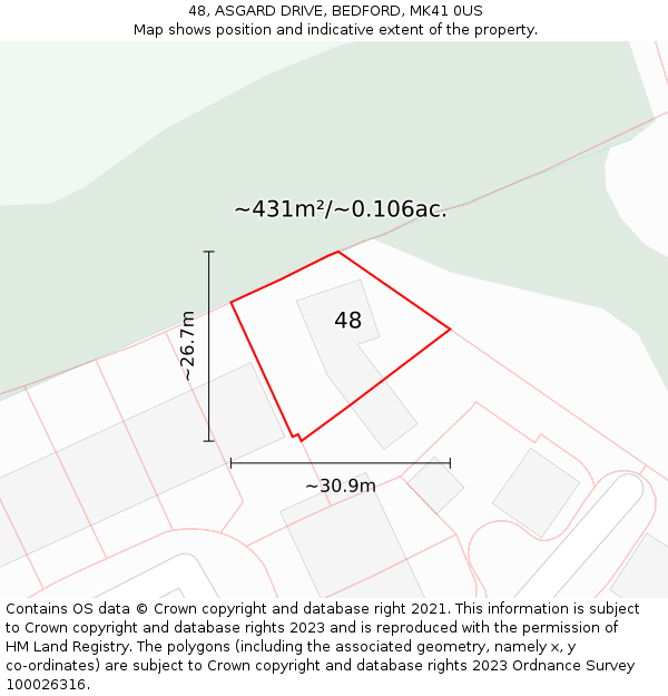 48, ASGARD DRIVE, BEDFORD, MK41 0US: Plot and title map