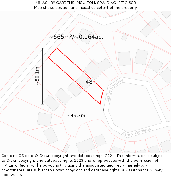 48, ASHBY GARDENS, MOULTON, SPALDING, PE12 6QR: Plot and title map