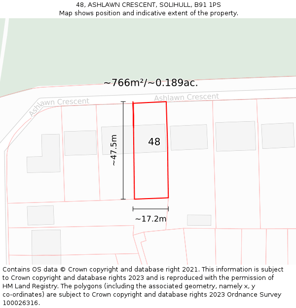 48, ASHLAWN CRESCENT, SOLIHULL, B91 1PS: Plot and title map