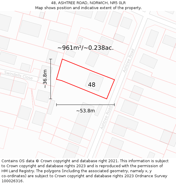 48, ASHTREE ROAD, NORWICH, NR5 0LR: Plot and title map