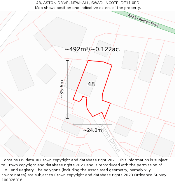 48, ASTON DRIVE, NEWHALL, SWADLINCOTE, DE11 0PD: Plot and title map