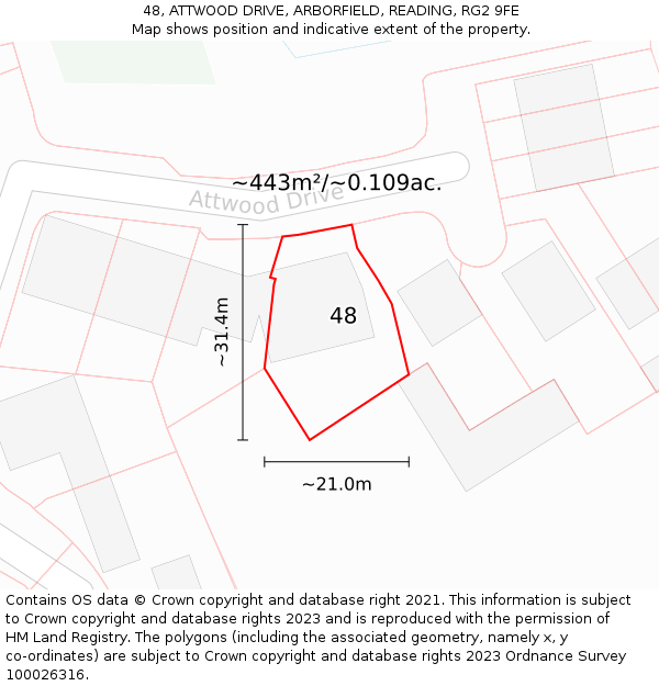 48, ATTWOOD DRIVE, ARBORFIELD, READING, RG2 9FE: Plot and title map
