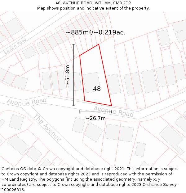 48, AVENUE ROAD, WITHAM, CM8 2DP: Plot and title map