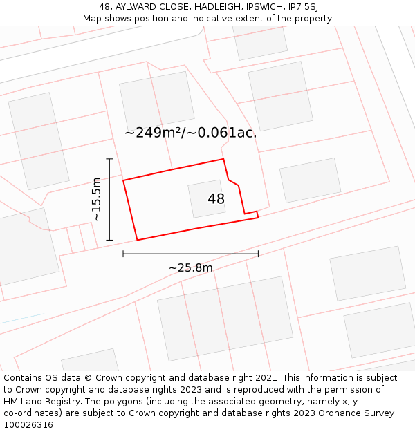 48, AYLWARD CLOSE, HADLEIGH, IPSWICH, IP7 5SJ: Plot and title map
