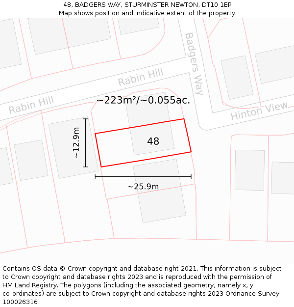48, BADGERS WAY, STURMINSTER NEWTON, DT10 1EP: Plot and title map