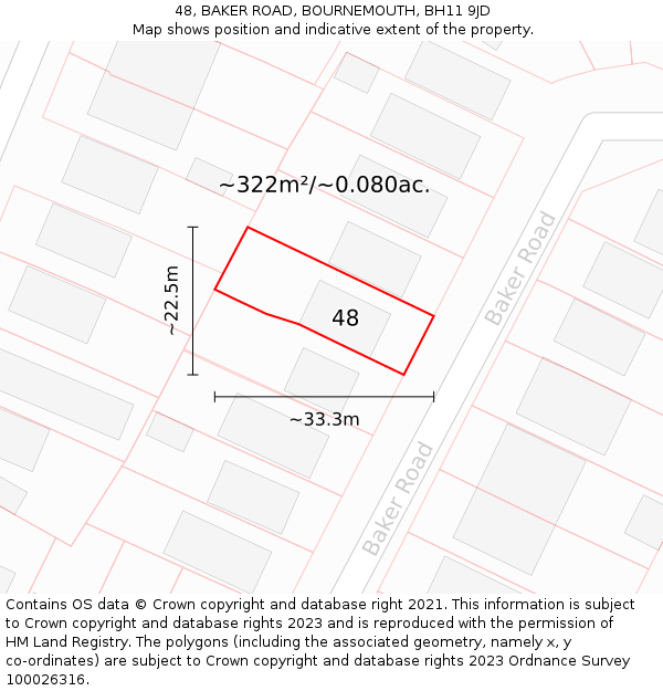 48, BAKER ROAD, BOURNEMOUTH, BH11 9JD: Plot and title map