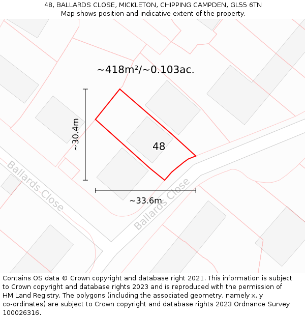 48, BALLARDS CLOSE, MICKLETON, CHIPPING CAMPDEN, GL55 6TN: Plot and title map