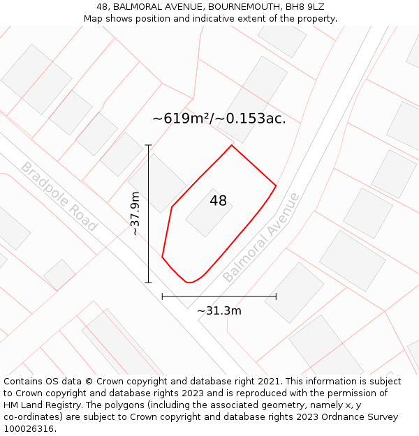 48, BALMORAL AVENUE, BOURNEMOUTH, BH8 9LZ: Plot and title map