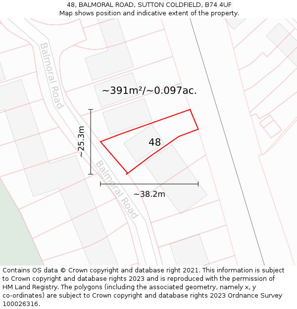 48, BALMORAL ROAD, SUTTON COLDFIELD, B74 4UF: Plot and title map