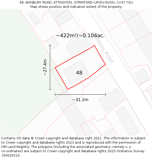 48, BANBURY ROAD, ETTINGTON, STRATFORD-UPON-AVON, CV37 7SU: Plot and title map