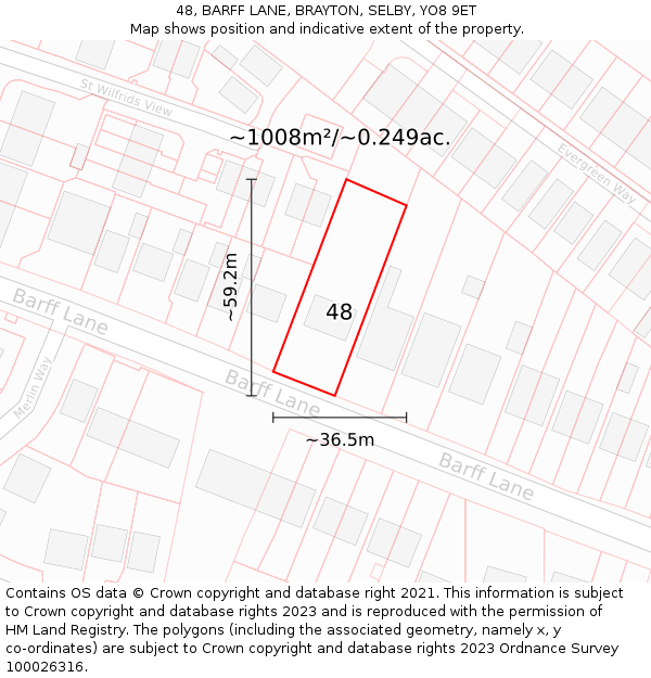 48, BARFF LANE, BRAYTON, SELBY, YO8 9ET: Plot and title map
