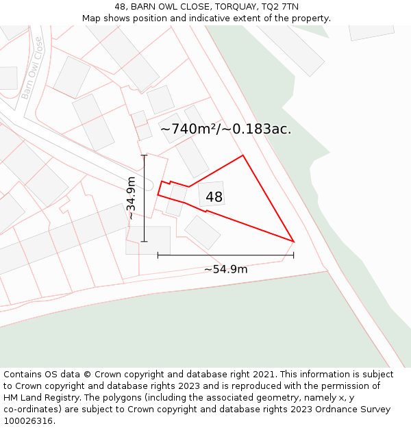 48, BARN OWL CLOSE, TORQUAY, TQ2 7TN: Plot and title map