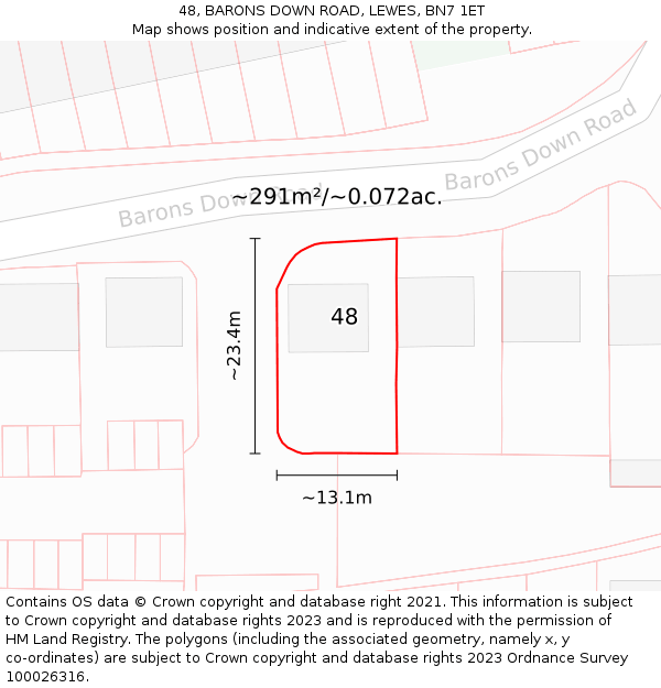 48, BARONS DOWN ROAD, LEWES, BN7 1ET: Plot and title map