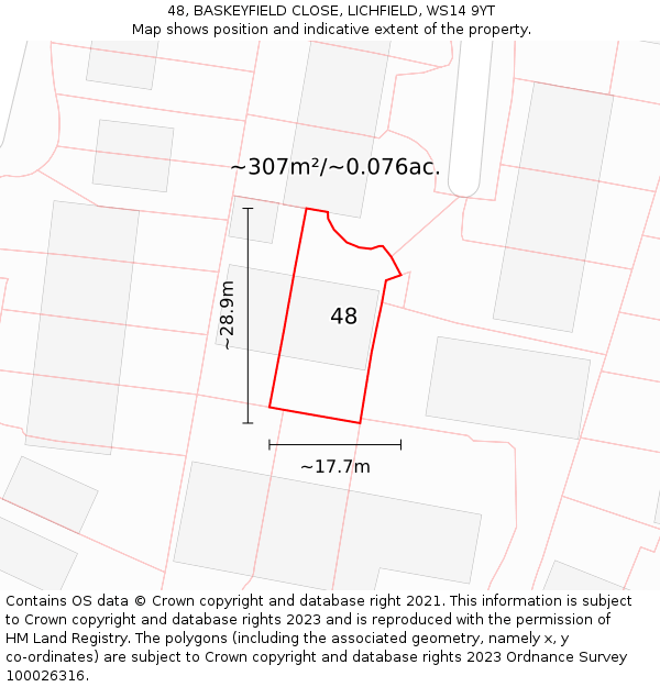 48, BASKEYFIELD CLOSE, LICHFIELD, WS14 9YT: Plot and title map