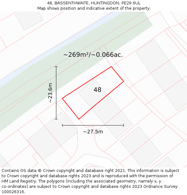 48, BASSENTHWAITE, HUNTINGDON, PE29 6UL: Plot and title map