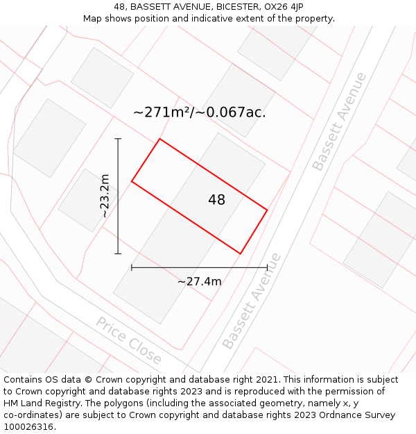 48, BASSETT AVENUE, BICESTER, OX26 4JP: Plot and title map