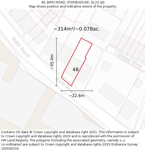 48, BATH ROAD, STONEHOUSE, GL10 2JS: Plot and title map