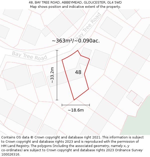 48, BAY TREE ROAD, ABBEYMEAD, GLOUCESTER, GL4 5WD: Plot and title map