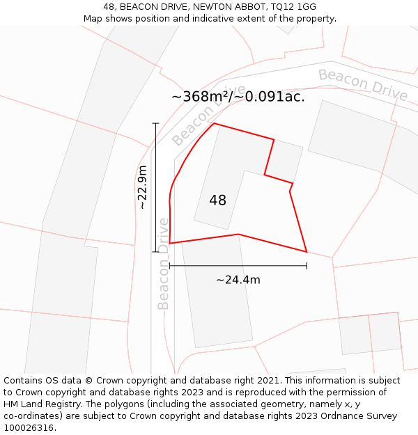 48, BEACON DRIVE, NEWTON ABBOT, TQ12 1GG: Plot and title map